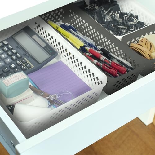 Glad Plastic Storage Basket Set - Multipurpose Drawer Trays, Kitchen Pantry Containers, and Bathroom Bins - 6 Pack Medium Organizers, Grey - My Kitchen Products