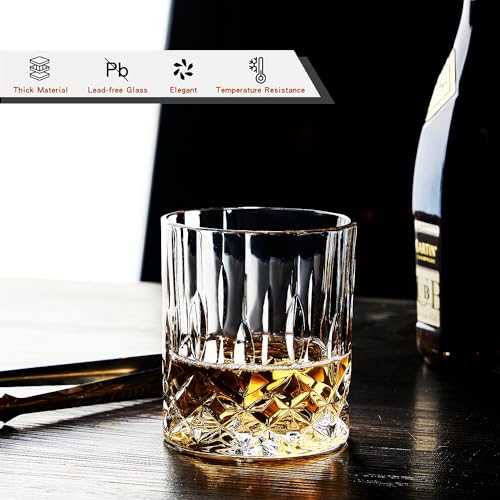 GLASKEY Whiskey Glasses Set of 4,Rock Glasses,11 oz Lead-Free Crystal Bourbon Glass,Old Fashioned Glass for Bourbon,Cognac,Irish Whisky,Personalised Whisky Glass Gift Set for Men,Dad,Brother - My Kitchen Products