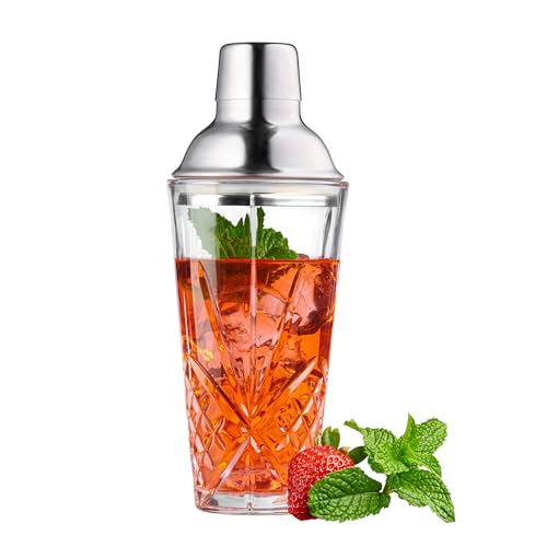 Glass Cocktail Shaker, Martini Shaker with Stainless Steel Lid &
