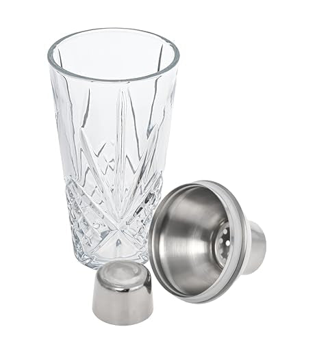 Glass Cocktail Shaker, Martini Shaker with Stainless Steel Lid & Strainer, Bartender Professional Bar Mixing Glass Pitcher Tool Set for Stirring Cocktails, Margarita, Whiskey, Alcohol Drinks, 16oz. - My Kitchen Products