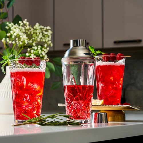 Glass Cocktail Shaker, Martini Shaker with Stainless Steel Lid & Strainer, Bartender Professional Bar Mixing Glass Pitcher Tool Set for Stirring Cocktails, Margarita, Whiskey, Alcohol Drinks, 16oz. - My Kitchen Products