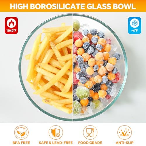 Glass Mixing Bowls with Lids Set of 5(4.78QT,2.2QT,1.7QT,1.1QT,0.85QT),Thick Glass Nesting Bowls for Kitchen Baking,Cooking Prep,Storage,Serving,Large Salad Bowls,Dishwasher Microwave Freezer Safe - My Kitchen Products