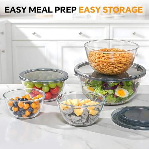 Glass Mixing Bowls with Lids Set of 5(4.78QT,2.2QT,1.7QT,1.1QT,0.85QT),Thick Glass Nesting Bowls for Kitchen Baking,Cooking Prep,Storage,Serving,Large Salad Bowls,Dishwasher Microwave Freezer Safe - My Kitchen Products