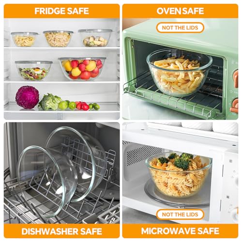 Glass Mixing Bowls with Lids Set of 5(4.78QT,2.2QT,1.7QT,1.1QT,0.85QT),Thick Glass Nesting Bowls for Kitchen Baking,Cooking Prep,Storage,Serving,Large Salad Bowls,Dishwasher Microwave Freezer Safe - My Kitchen Products