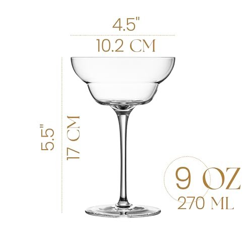 GLASSIQUE CADEAU Crystal Margarita Cocktail Glasses | Set of 2 | 9 oz | Elegant Long Stemmed Glassware for Drinking Daiquiri, Paloma, Frosé and Frozen Bar Drinks | Tall Fancy Barware with Thin Stem - My Kitchen Products