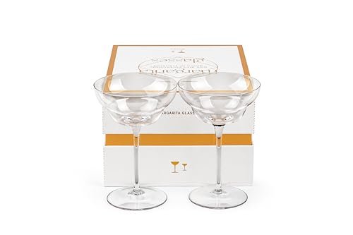 GLASSIQUE CADEAU Crystal Margarita Cocktail Glasses | Set of 2 | 9 oz | Elegant Long Stemmed Glassware for Drinking Daiquiri, Paloma, Frosé and Frozen Bar Drinks | Tall Fancy Barware with Thin Stem - My Kitchen Products