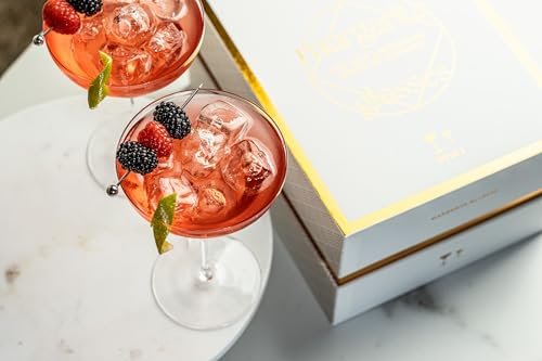 GLASSIQUE CADEAU Crystal Margarita Cocktail Glasses | Set of 2 | 9 oz | Elegant Long Stemmed Glassware for Drinking Daiquiri, Paloma, Frosé and Frozen Bar Drinks | Tall Fancy Barware with Thin Stem - My Kitchen Products