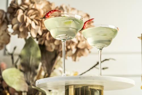 GLASSIQUE CADEAU Crystal Margarita Cocktail Glasses | Set of 2 | 9 oz | Elegant Long Stemmed Glassware for Drinking Daiquiri, Paloma, Frosé and Frozen Bar Drinks | Tall Fancy Barware with Thin Stem - My Kitchen Products