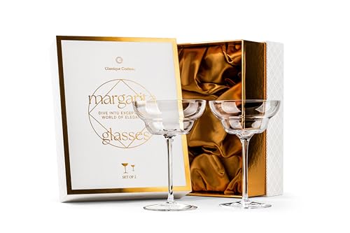 GLASSIQUE CADEAU Crystal Margarita Cocktail Glasses, Set of 2, 9 oz, Elegant Long Stemmed Glassware for Drinking Daiquiri