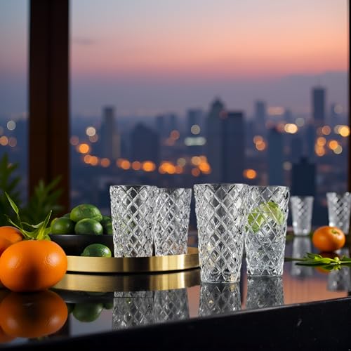 Glaver's Drinking Glasses - Set of 10-14oz. Highball Glass Cups - Dishwasher Safe Cocktail - Diamond Cut Shape - Tall Beer Glasses, Water Glasses, Bar Glass, Wine, Juice, Iced Tea - My Kitchen Products