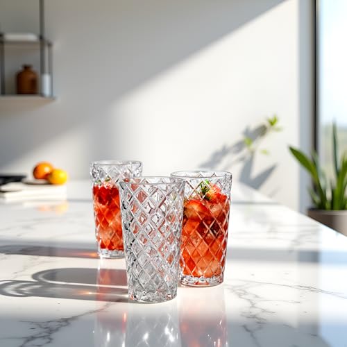 Glaver's Drinking Glasses - Set of 10-14oz. Highball Glass Cups - Dishwasher Safe Cocktail - Diamond Cut Shape - Tall Beer Glasses, Water Glasses, Bar Glass, Wine, Juice, Iced Tea - My Kitchen Products