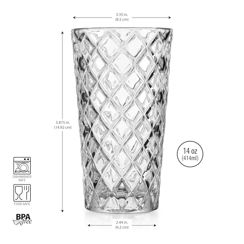 Glaver's Drinking Glasses - Set of 10-14oz. Highball Glass Cups - Dishwasher Safe Cocktail - Diamond Cut Shape - Tall Beer Glasses, Water Glasses, Bar Glass, Wine, Juice, Iced Tea - My Kitchen Products