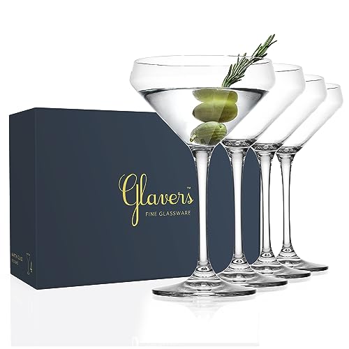 Glaver's Martini Glasses Set of 4 Cocktail Glasses, 10.5 Ounce Stemmed Margarita Glasses, for Bar, Martinis