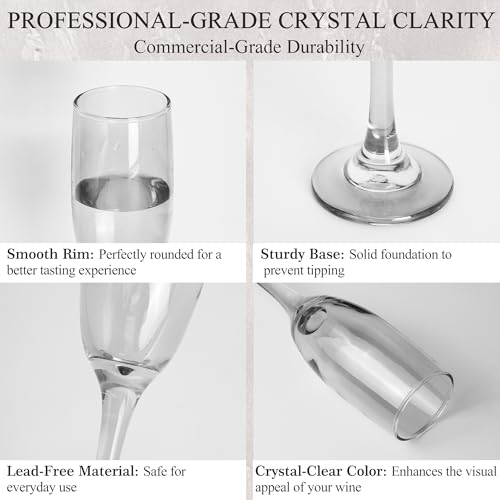 GLAZVIA Champagne Flutes Glasses Set of 6-6oz Elegant Glass, Classic Long Stem Clear Champagne Flute Gift for Wedding, Anniversaries, Parties, Birthday, Restaurant, Home Bar - My Kitchen Products