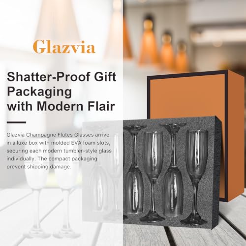 GLAZVIA Champagne Flutes Glasses Set of 6-6oz Elegant Glass, Classic Long Stem Clear Champagne Flute Gift for Wedding, Anniversaries, Parties, Birthday, Restaurant, Home Bar - My Kitchen Products