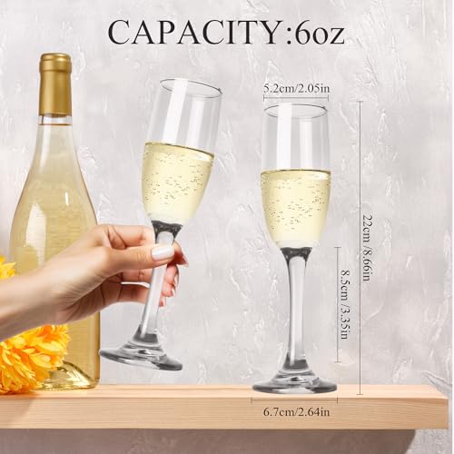 GLAZVIA Champagne Flutes Glasses Set of 6-6oz Elegant Glass, Classic Long Stem Clear Champagne Flute Gift for Wedding, Anniversaries, Parties, Birthday, Restaurant, Home Bar - My Kitchen Products