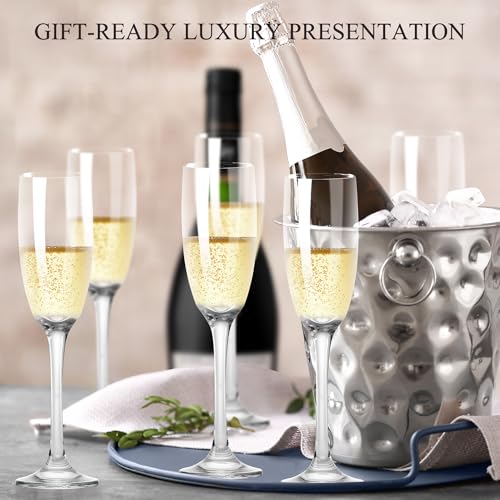 GLAZVIA Champagne Flutes Glasses Set of 6-6oz Elegant Glass, Classic Long Stem Clear Champagne Flute Gift for Wedding, Anniversaries, Parties, Birthday, Restaurant, Home Bar - My Kitchen Products