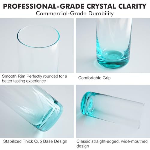 GLAZVIA Colored Highball Glasses Set of 6,13oz Drinking Glass Cups for Mixed Drink Cocktail, Beer, Mojito, Water and Juice,Thick Tall Crystal Glassware for Kitchen, Restaurant, Home Bar and Parties - My Kitchen Products