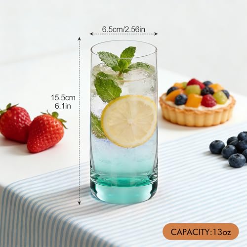 GLAZVIA Green Highball Glasses Set of 6,13oz Drinking Glass Cups for Mixed Drink Cocktail, Beer, Mojito, Water and Juice,Thick Tall Crystal Glassware for Kitchen, Restaurant, Home Bar and Parties - My Kitchen Products