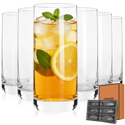 GLAZVIA Highball Glasses Set of 6,13oz Clear Drinking Glass Cups for Mixed Drink Cocktail, Beer, Mojito, Water and Juice