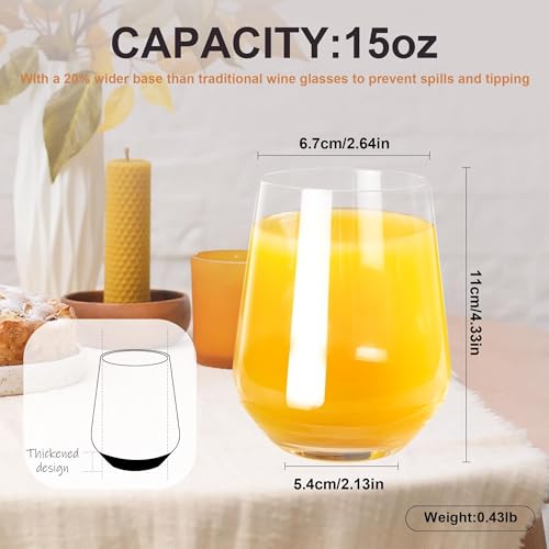 GLAZVIA Stemless Wine Glasses Set of 6, 15oz Clear Drinking Glassware Dishwasher Safe, Wine Glass Tumblers for Red or White, Gift for Party, Holiday, Anniversary, Restaurant, Home Bar, Daily Use - My Kitchen Products