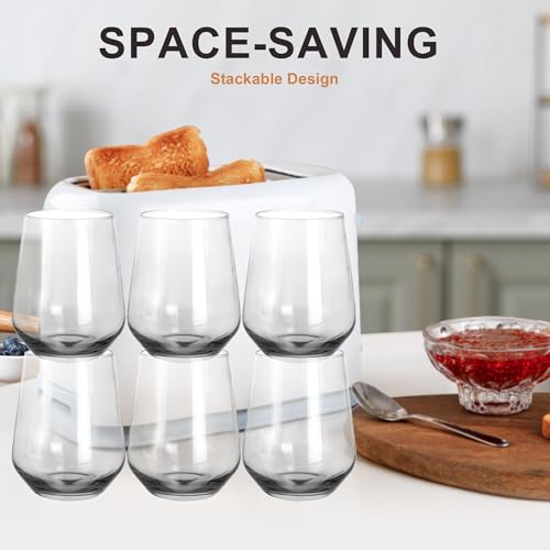 GLAZVIA Stemless Wine Glasses Set of 6, 15oz Clear Drinking Glassware Dishwasher Safe, Wine Glass Tumblers for Red or White, Gift for Party, Holiday, Anniversary, Restaurant, Home Bar, Daily Use - My Kitchen Products