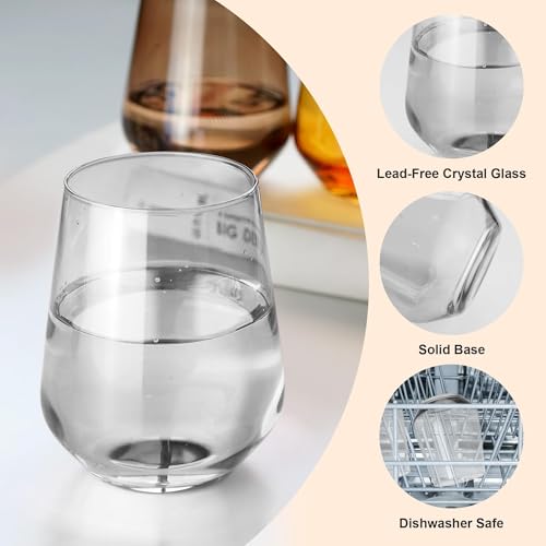GLAZVIA Stemless Wine Glasses Set of 6, 15oz Clear Drinking Glassware Dishwasher Safe, Wine Glass Tumblers for Red or White, Gift for Party, Holiday, Anniversary, Restaurant, Home Bar, Daily Use - My Kitchen Products