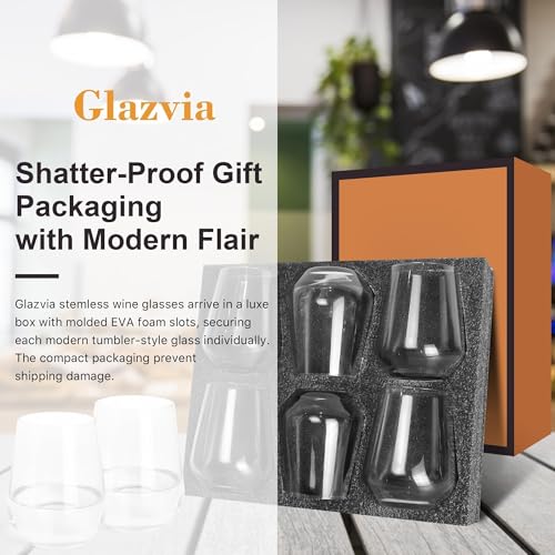 GLAZVIA Stemless Wine Glasses Set of 6, 15oz Clear Drinking Glassware Dishwasher Safe, Wine Glass Tumblers for Red or White, Gift for Party, Holiday, Anniversary, Restaurant, Home Bar, Daily Use - My Kitchen Products
