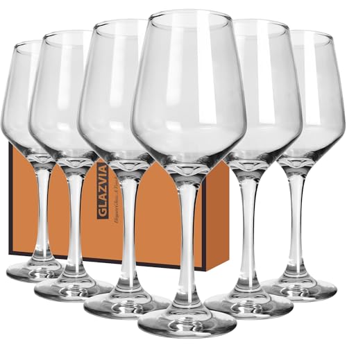 GLAZVIA Wine Glasses Set of 6, 12oz Classic Stemmed Glasses, Thick & Clear, Dishwasher Safe Stemware for Red or