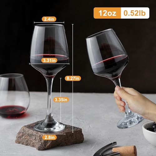 GLAZVIA Wine Glasses Set of 6, 12oz Classic Stemmed Glasses, Thick & Clear, Dishwasher Safe Stemware for Red or White, Gift for Party, Holiday, Anniversary, Restaurant, Home Bar, Daily Use - My Kitchen Products
