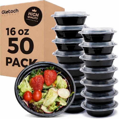 Glotoch 16 oz Meal Prep Containers with Lids (50 Pack) – Reusable & disposable plastic food storage containers, Leak-resistant bento boxes for salads, snacks and portion control - My Kitchen Products