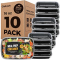 Glotoch 16oz 10-Pack Meal Prep Containers with Lids Reusable, plastic food storage containers sturdy leakproof, Microwave/freezer/dishwasher safe to go food containers, Black - My Kitchen Products