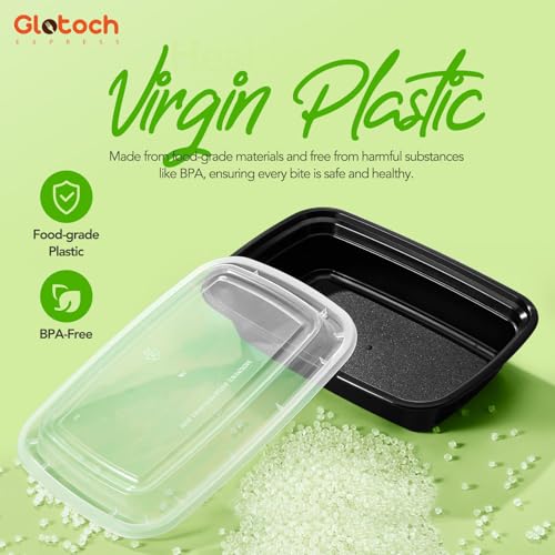 Glotoch 16oz 10-Pack Meal Prep Containers with Lids Reusable, plastic food storage containers sturdy leakproof, Microwave/freezer/dishwasher safe to go food containers, Black - My Kitchen Products
