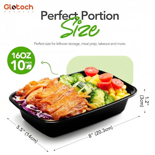 Glotoch 16oz 10-Pack Meal Prep Containers with Lids Reusable, plastic food storage containers sturdy leakproof, Microwave/freezer/dishwasher safe to go food containers, Black - My Kitchen Products