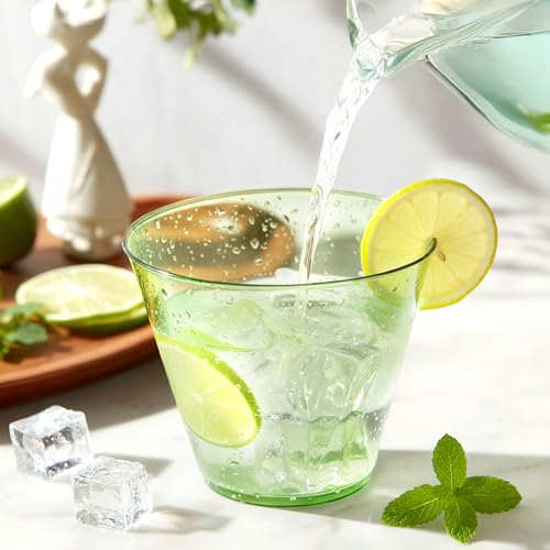 Glowserve 9 oz Clear Plastic Cups Green Plastic Disposable Cups for Cocktail 50 Pack Fancy Cocktail Cup for Party Stemless Wine Glasses for Wedding Graduation Birthday World Cup - My Kitchen Products