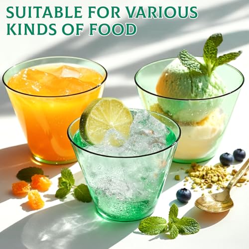 Glowserve 9 oz Clear Plastic Cups Green Plastic Disposable Cups for Cocktail 50 Pack Fancy Cocktail Cup for Party Stemless Wine Glasses for Wedding Graduation Birthday World Cup - My Kitchen Products