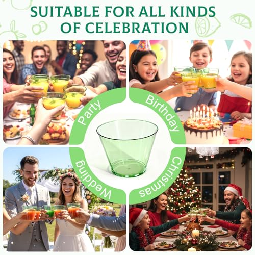 Glowserve 9 oz Clear Plastic Cups Green Plastic Disposable Cups for Cocktail 50 Pack Fancy Cocktail Cup for Party Stemless Wine Glasses for Wedding Graduation Birthday World Cup - My Kitchen Products