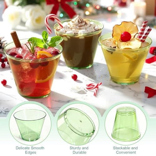 Glowserve 9 oz Clear Plastic Cups Green Plastic Disposable Cups for Cocktail 50 Pack Fancy Cocktail Cup for Party Stemless Wine Glasses for Wedding Graduation Birthday World Cup - My Kitchen Products