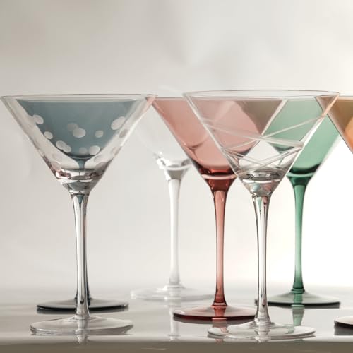 Gnimihz Etched Martini Glasses Set of 4-9 oz, Handmade Premium Crystal Cocktail Glasses, Martini, Cosmopolitan, Manhattan, Gimlet, Pisco Sour, Christmas Gifts for Men Women, Etched - My Kitchen Products