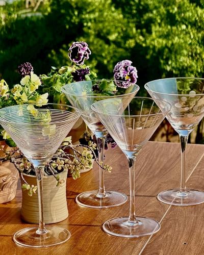 Gnimihz Etched Martini Glasses Set of 4-9 oz, Handmade Premium Crystal Cocktail Glasses, Martini, Cosmopolitan, Manhattan, Gimlet, Pisco Sour, Christmas Gifts for Men Women, Etched - My Kitchen Products