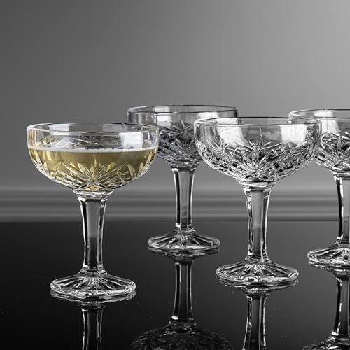 Godinger Champagne Glasses, Champagne Glass Set, Coupes Barware Martini Glasses - Set of 4, 6oz., Dublin Crystal Collection - My Kitchen Products