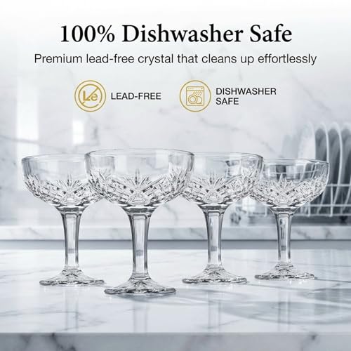 Godinger Champagne Glasses, Champagne Glass Set, Coupes Barware Martini Glasses - Set of 4, 6oz., Dublin Crystal Collection - My Kitchen Products