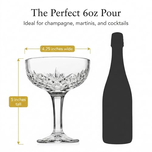 Godinger Champagne Glasses, Champagne Glass Set, Coupes Barware Martini Glasses - Set of 4, 6oz., Dublin Crystal Collection - My Kitchen Products