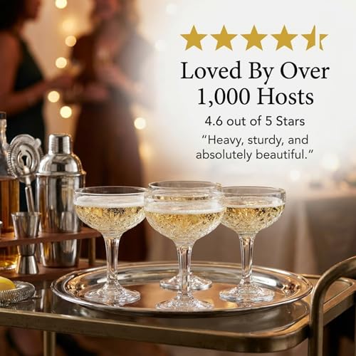 Godinger Champagne Glasses, Champagne Glass Set, Coupes Barware Martini Glasses - Set of 4, 6oz., Dublin Crystal Collection - My Kitchen Products