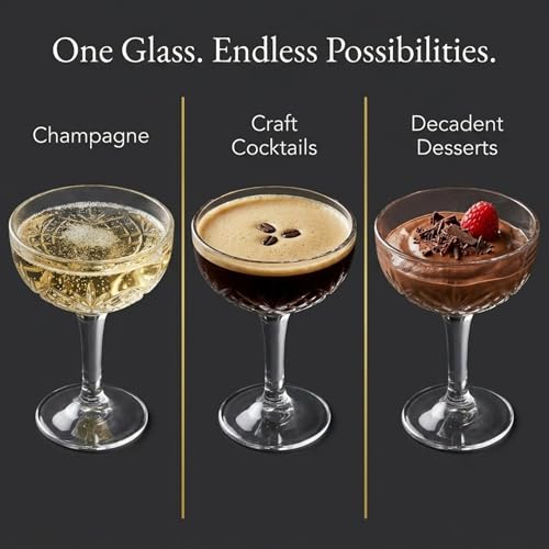 Godinger Champagne Glasses, Champagne Glass Set, Coupes Barware Martini Glasses - Set of 4, 6oz., Dublin Crystal Collection - My Kitchen Products