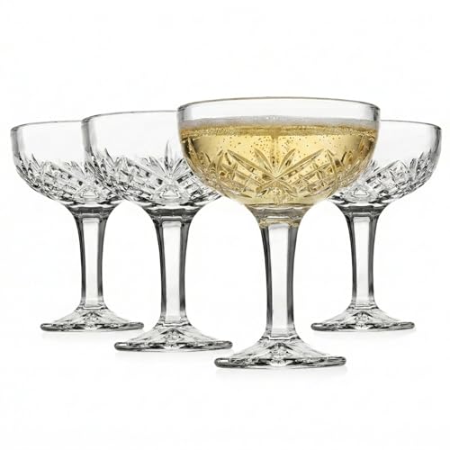 Godinger Champagne Glasses, Champagne Glass Set, Coupes Barware Martini Glasses - Set of 4, 6oz., Dublin Crystal Collection