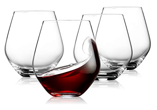 Godinger Wine Glasses, Stemless Wine Glasses, Red Wine Drinking Glasses, Stemless Wine Glass, 17oz, Set of 4, Made in