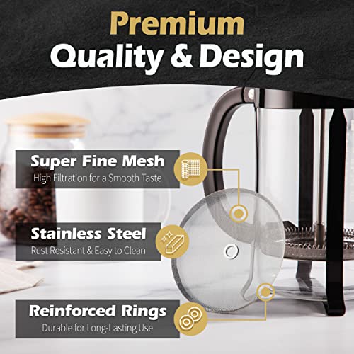 Gold Lion Gear French Press Replacement Filter (2pack) - Includes Metal Center Ring - Universal 8Cup Stainless Steel Reusable Filter - My Kitchen Products
