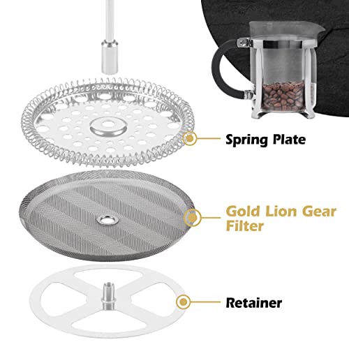 Gold Lion Gear French Press Replacement Filter (2pack) - Includes Metal Center Ring - Universal 8Cup Stainless Steel Reusable Filter - My Kitchen Products