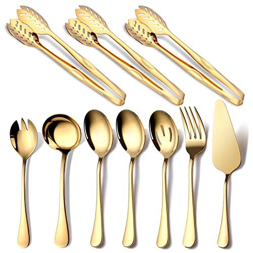 Gold Serving Utensils, OGORI 10-Piece Polished Stainless Steel Gold Serving Utensils Set Include Serving